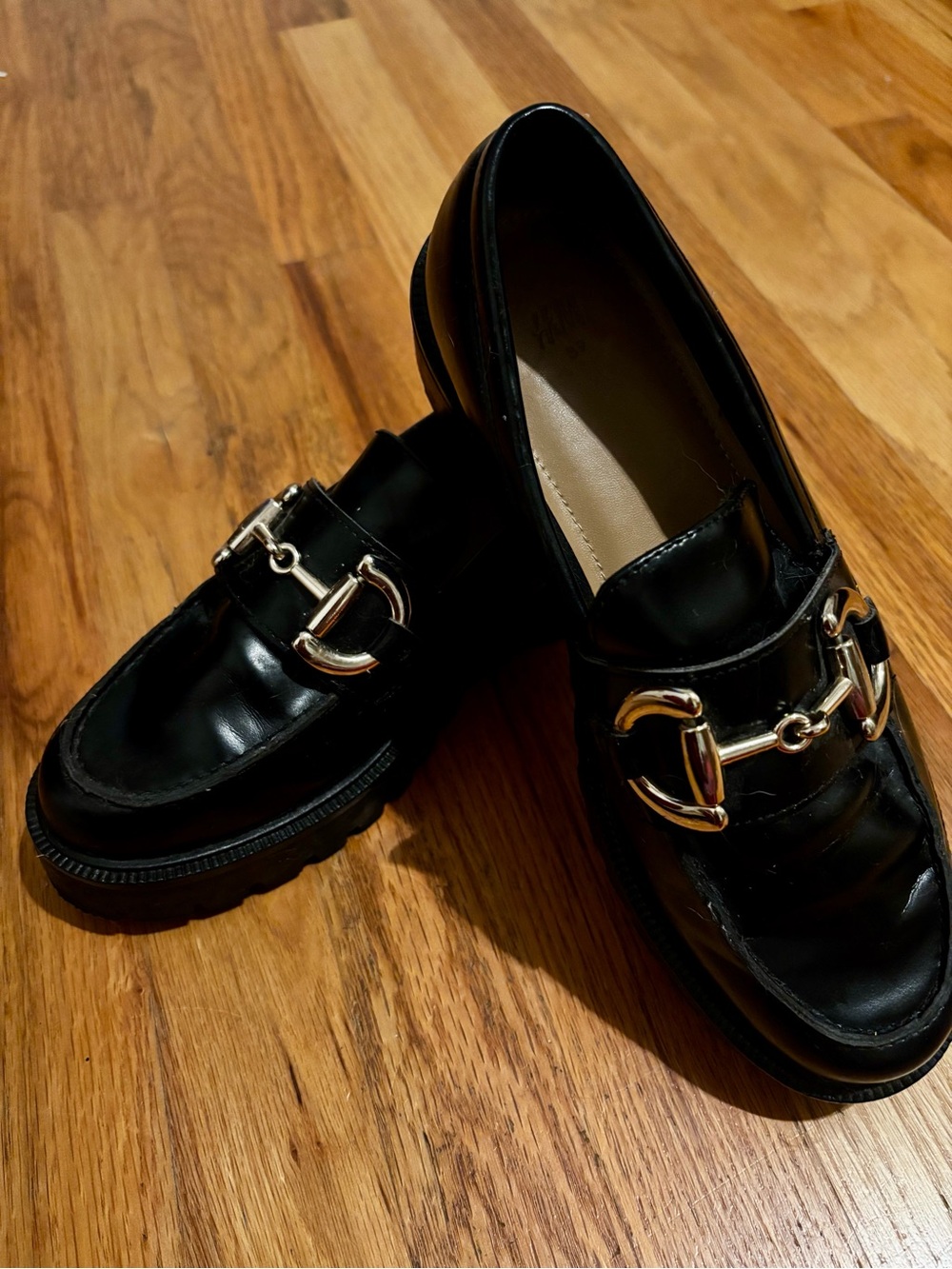 H&M Black Loafers with Gold Bit Detail